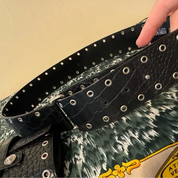Very Rare Versace Crocodile Riveted Medusa Head Belt Bag
